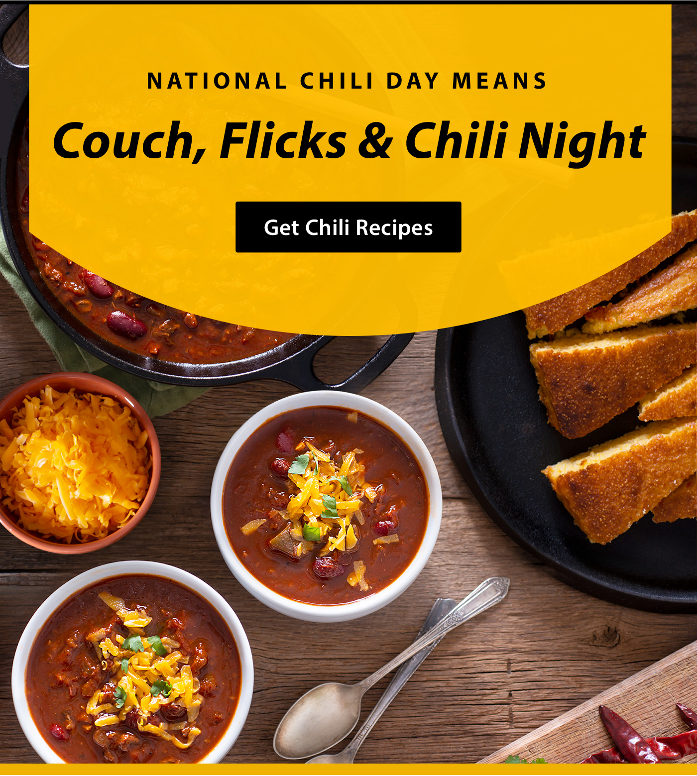 National Chili Day Means Couch, Flicks & Chili Night. Get Chili Recipes