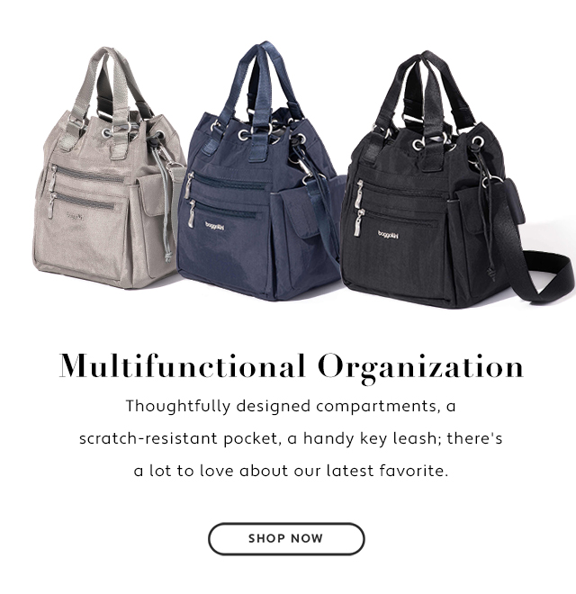  Multifunctional Organization Thoughtfully designed compartments, a scratch-resistant pocket, a handy key leash; there's a lot to love about our latest favorite. 