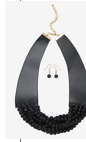 Faux leather beaded necklace set