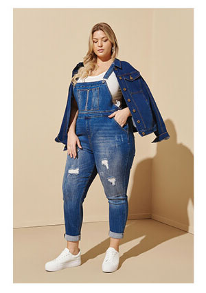 Cuffed Distressed Denim Overalls