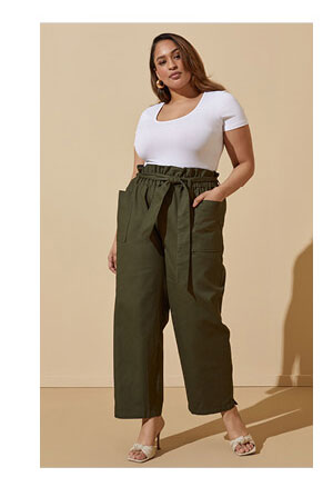 High Rise Cotton Paperbag Pants