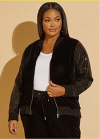 Black Sequined Paneled Velour Jacket