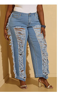 Distressed Fringed Wide Leg Jeans