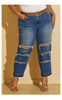 Cropped Distressed Mid Rise Jeans