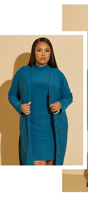 Teal Mock Neck Bodycon Dress