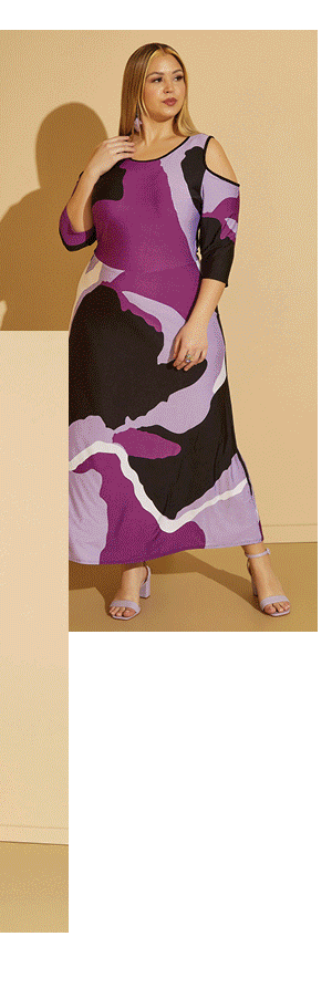 Purple Magic Cold Shoulder Printed Maxi Dress