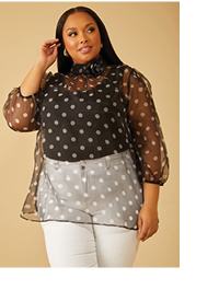 Black White Rosette Polka Dot Blouse