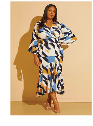 Geo Print Flounced Midaxi Dress