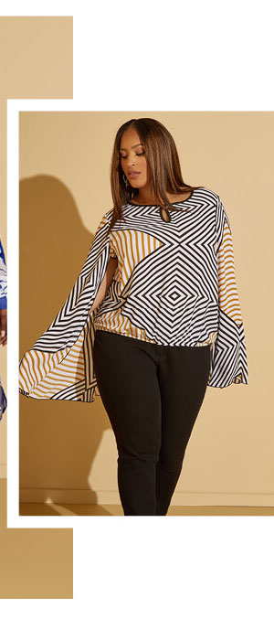 Striped Cape Sleeve Blouse