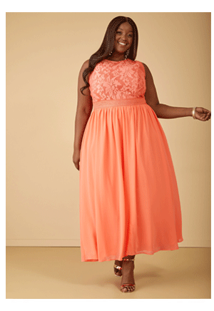 Lace Paneled Chiffon Maxi Dress