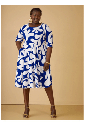 Swirl Print Textured A Line Dress