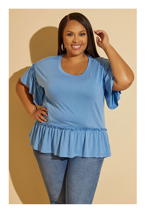 Ruffled Peplum Jersey Top