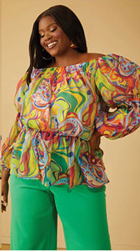 Swirl Print Off The Shoulder Top