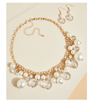 Faux Pearl And Bead Necklace Set