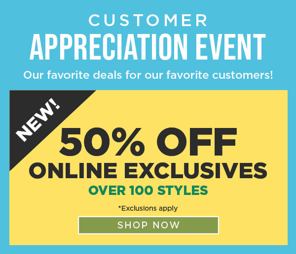 Online only. 50% off online exclusives. Exclusions apply. Shop now