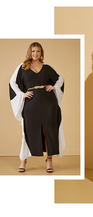 Two Tone Belted Kaftan Dress