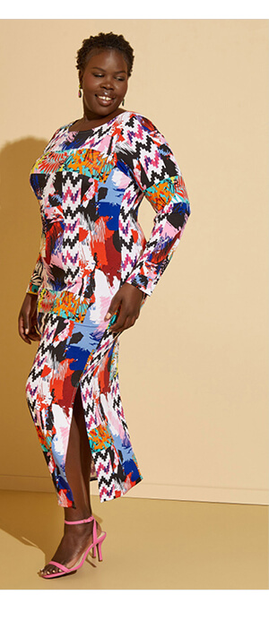 Printed Boatneck Maxi Dress