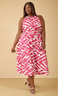 Printed Linen Blend A Line Dress