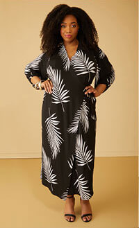 Leaf Print Maxi Wrap Dress