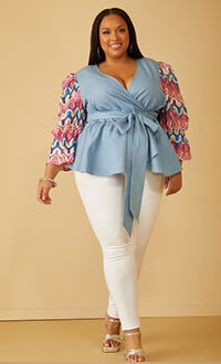 Crochet Sleeved Chambray Top