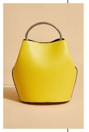 Top Handle Faux Leather Bucket Bag