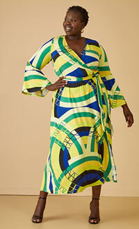 Bell Sleeved Printed Maxi Dress