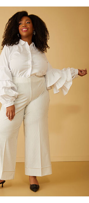 Cuffed Pinstriped Wide Leg Pants