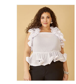 Ruffle Trimmed Pleated Peplum Top