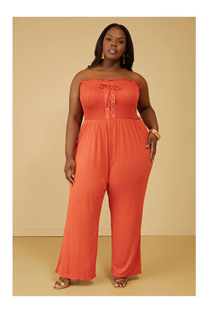 Rust Strapless Lace Up Jumpsuit
