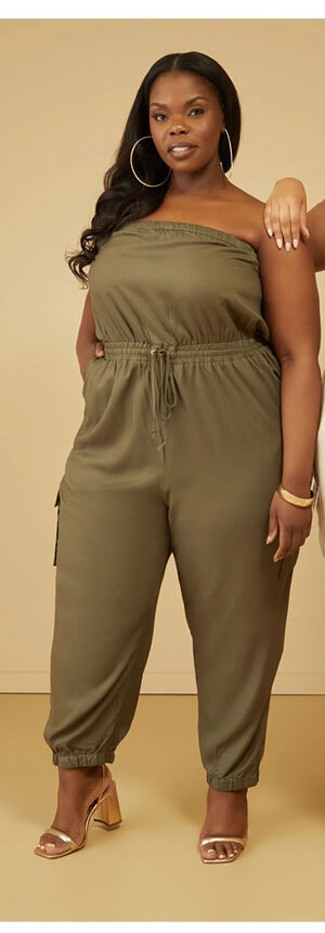 Olive Strapless Joggers Jumpsuit