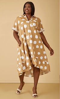 Dot Print Linen Blend Hi Low Dress