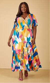 Watercolor Faux Wrap Maxi Dress