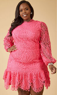 Flounced Lace Puff Sleeved Dress