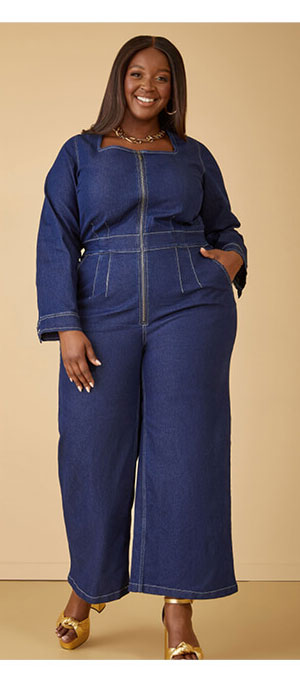 Square Neck Wide Leg Denim Jumpsuit