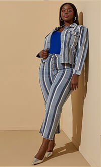 Distressed Striped Denim Jacket