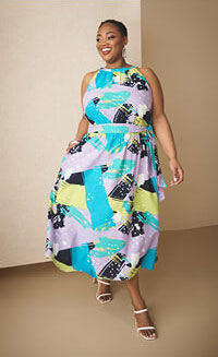 Abstract Linen Blend A Line Dress