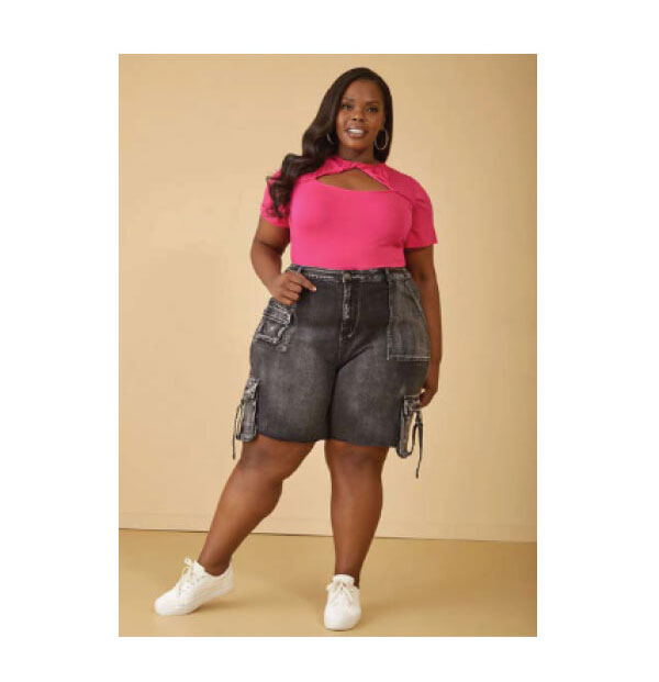 Black High Rise Cargo Denim Shorts