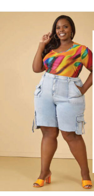 Blue High Rise Cargo Denim Shorts