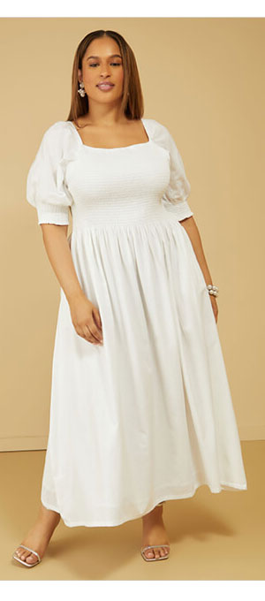 Shirred Linen Blend Maxi Dress