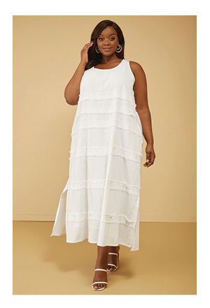 Frayed Linen Blend Maxi Dress