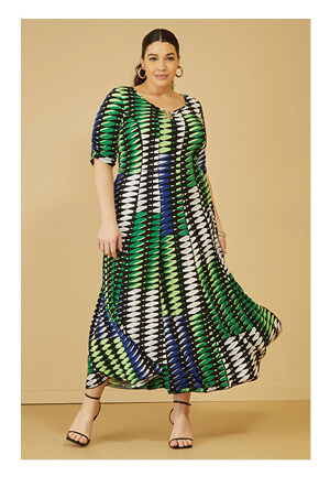 Geo Print U Ring Maxi Dress