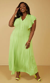 Ruffle Sleeved Seamed Maxi Dress