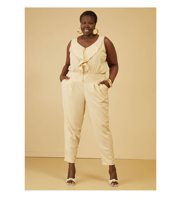 Ruffle Trimmed Tapered Jumpsuit