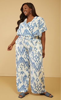 Ikat Print Wide Leg Pants