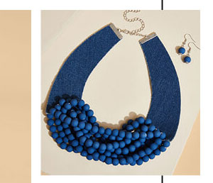 Beaded Denim Necklace Set