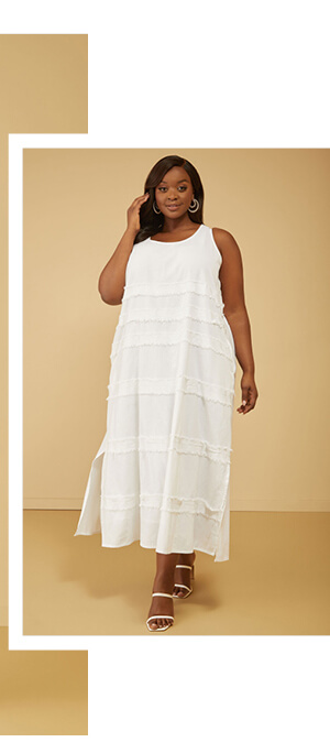 Frayed Linen Blend Maxi Dress