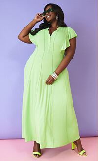 Ruffle Sleeved Seamed Maxi Dress