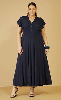 Ruffle Sleeved Seamed Maxi Dress