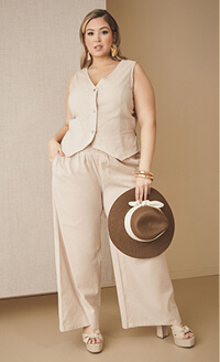 Linen Blend Wide Leg Pants