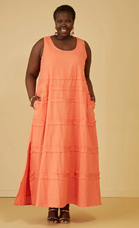 Frayed Linen Blend Maxi Dress